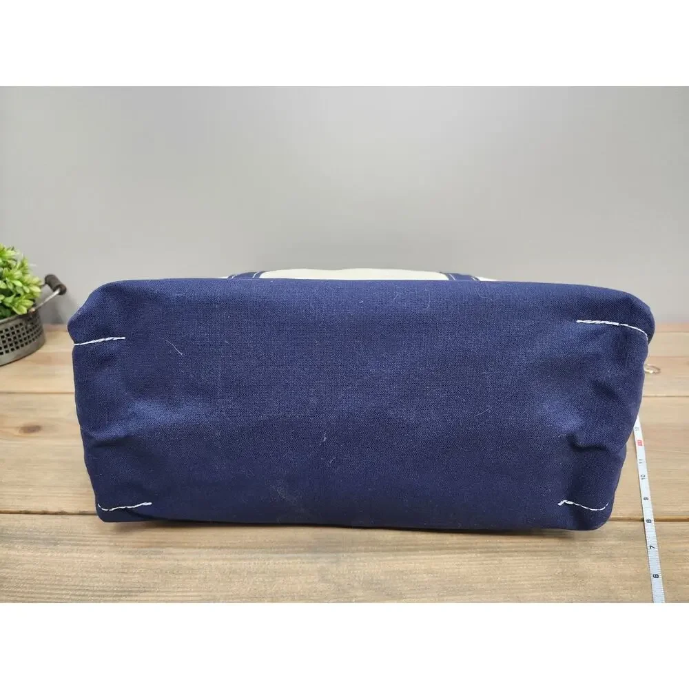 L.L.BEAN Vintage Zip Top Boat and Tote Medium Natural Navy Canvas 16x12 USA - Picture 8 of 16